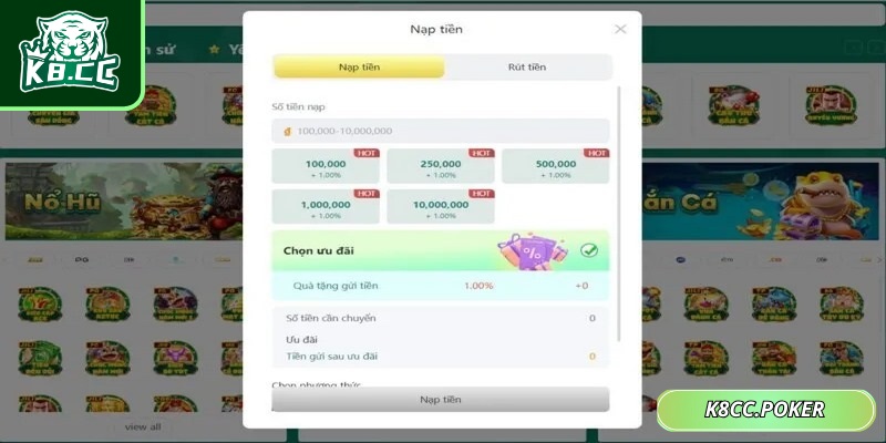 Nạp tiền K8CC ngay tức thì, an toàn tuyệt đối